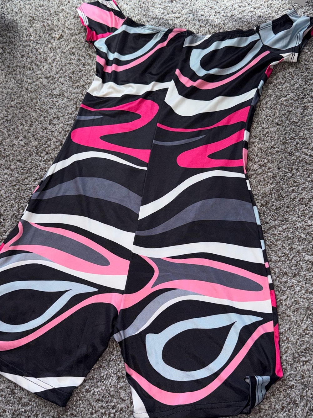 Bold Abstract Pattern Romper — Black with Pink & Light Blue